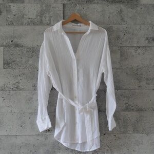 Abercrombie & Fitch - Long-Sleeve Oversized Tie-Front Gauzy Shirt - Size M
